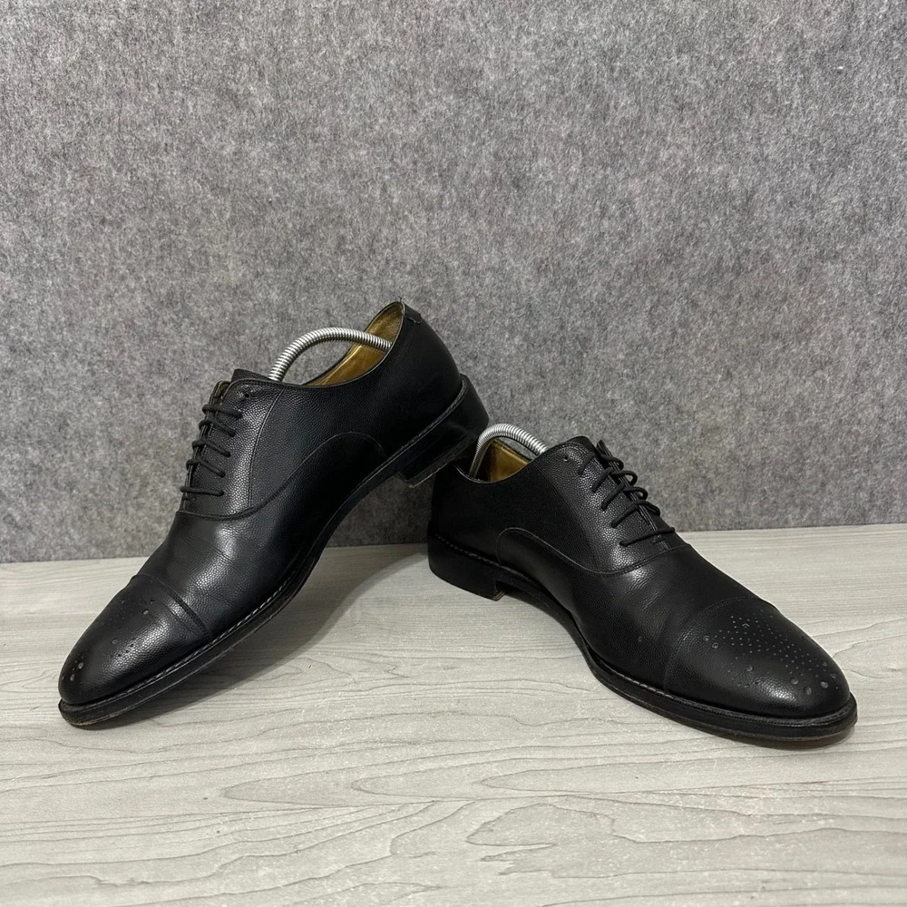 Johnston & Murphy Oxford Dress Shoes Mens 11 Black Pebbled Leather‎ Medallion